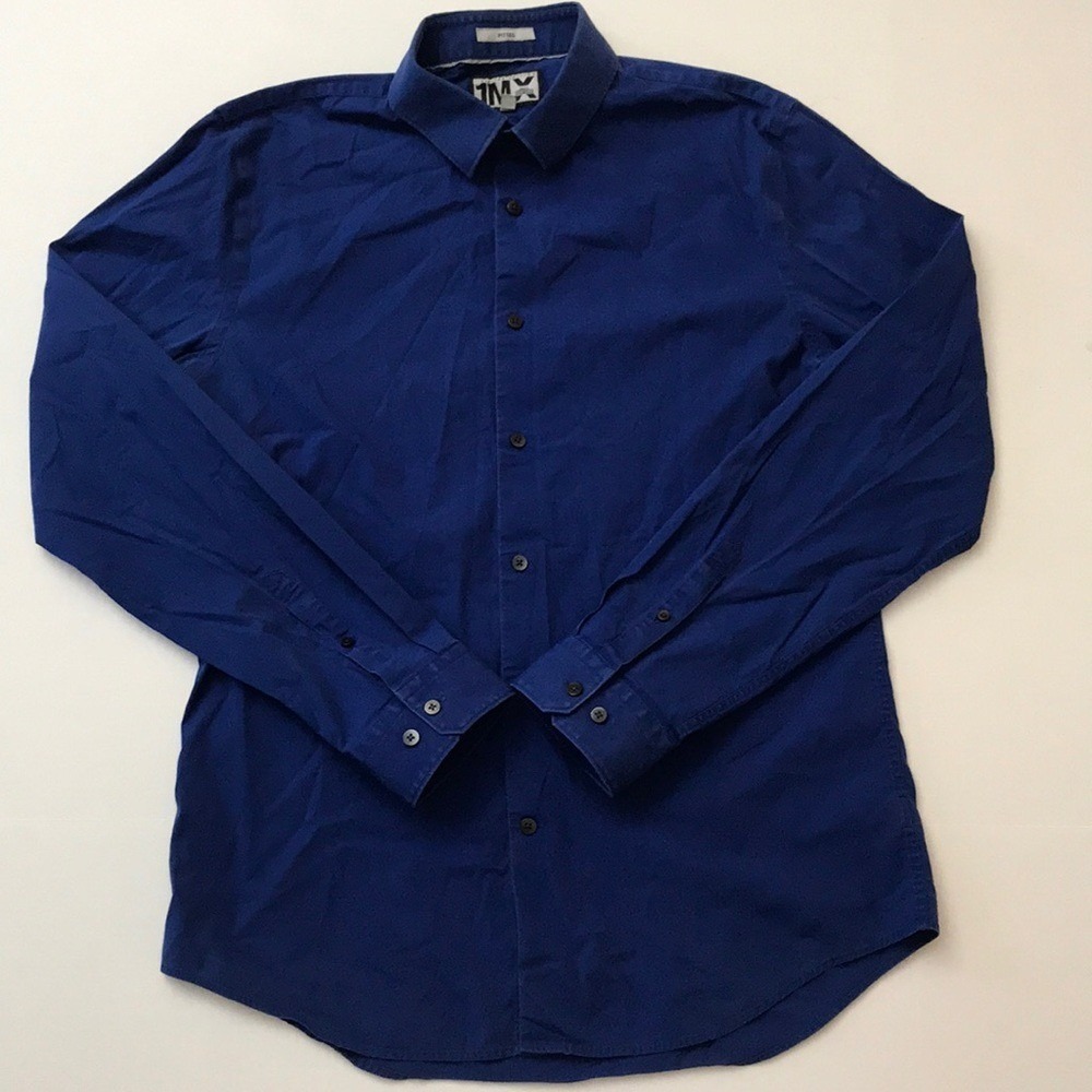 Express 1MX Fitted Men's Size Large Button Down Dress Shirt Cobalt Blue